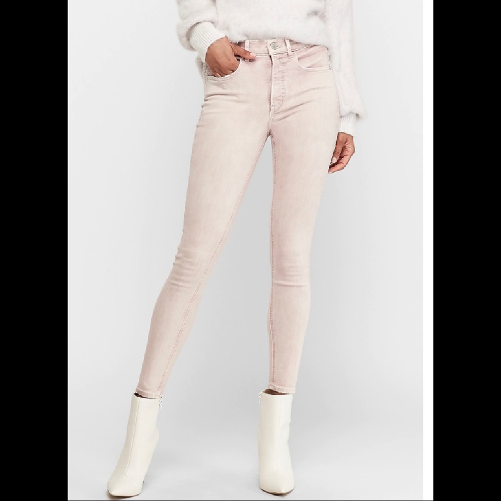 High Waisted Pink Denim Skinny Jeans